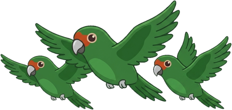 Tres choroyes verdes volando juntos